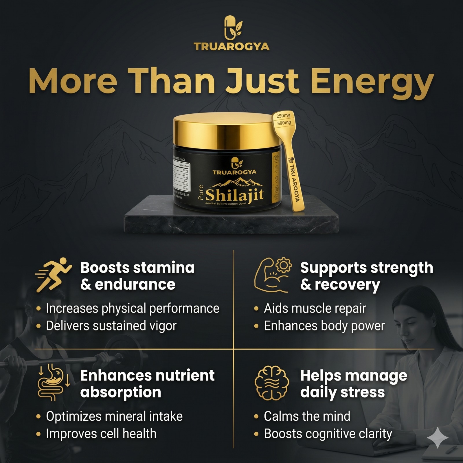 TruArogya Pure Himalayan Shilajit Resin 20g | 250mg per Serving | Fulvic Acid & Trace Minerals | Supports Energy, Strength, Stamina & Metabolism | Ayurvedic Shilajit for Men & Women - Image 2