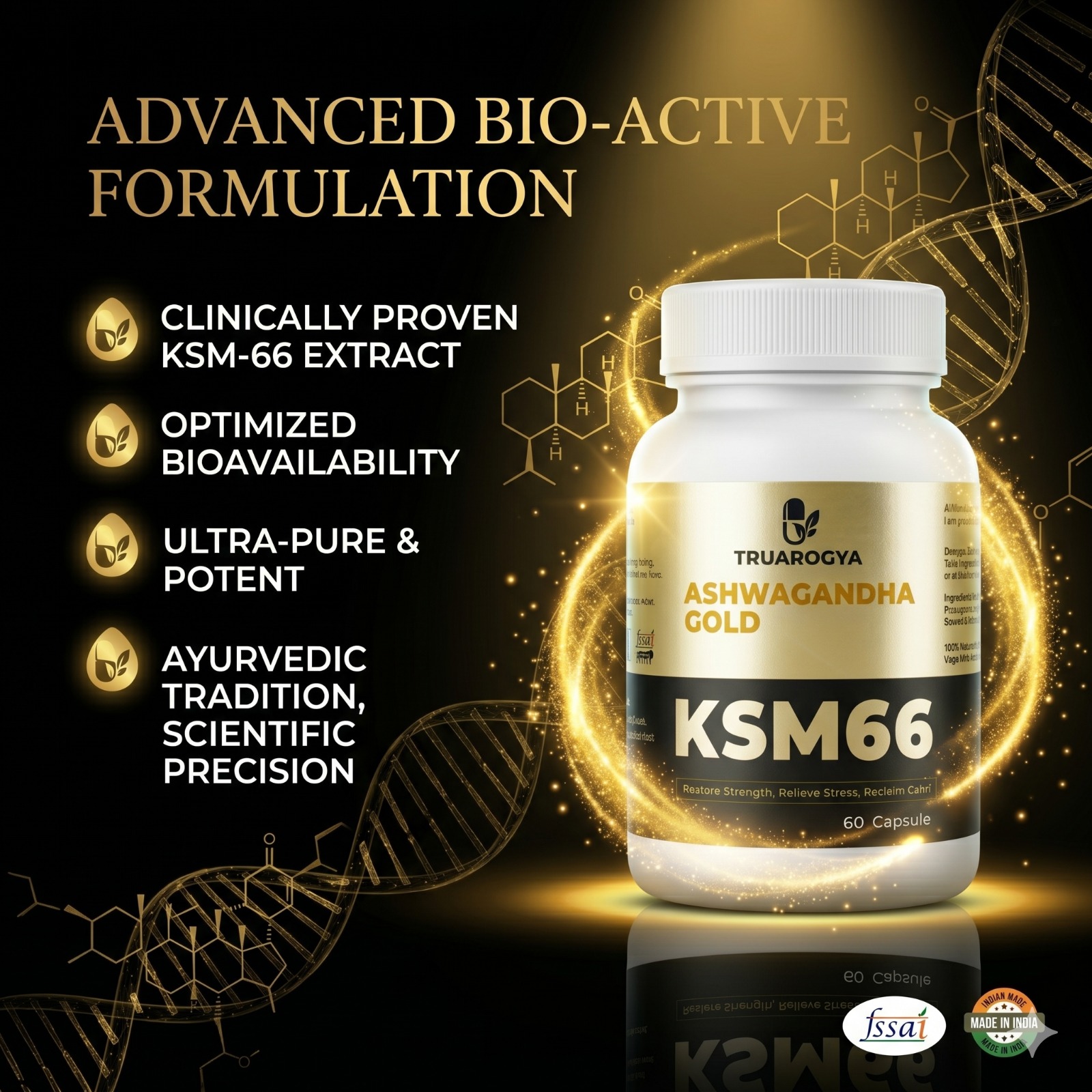 TruArogya KSM-66 Ashwagandha Capsules for Men & Women | Stress Relief, Energy, Strength, Stamina & Immunity Support | 5% Withanolides Ayurvedic Supplement | 60 Capsules - Image 3