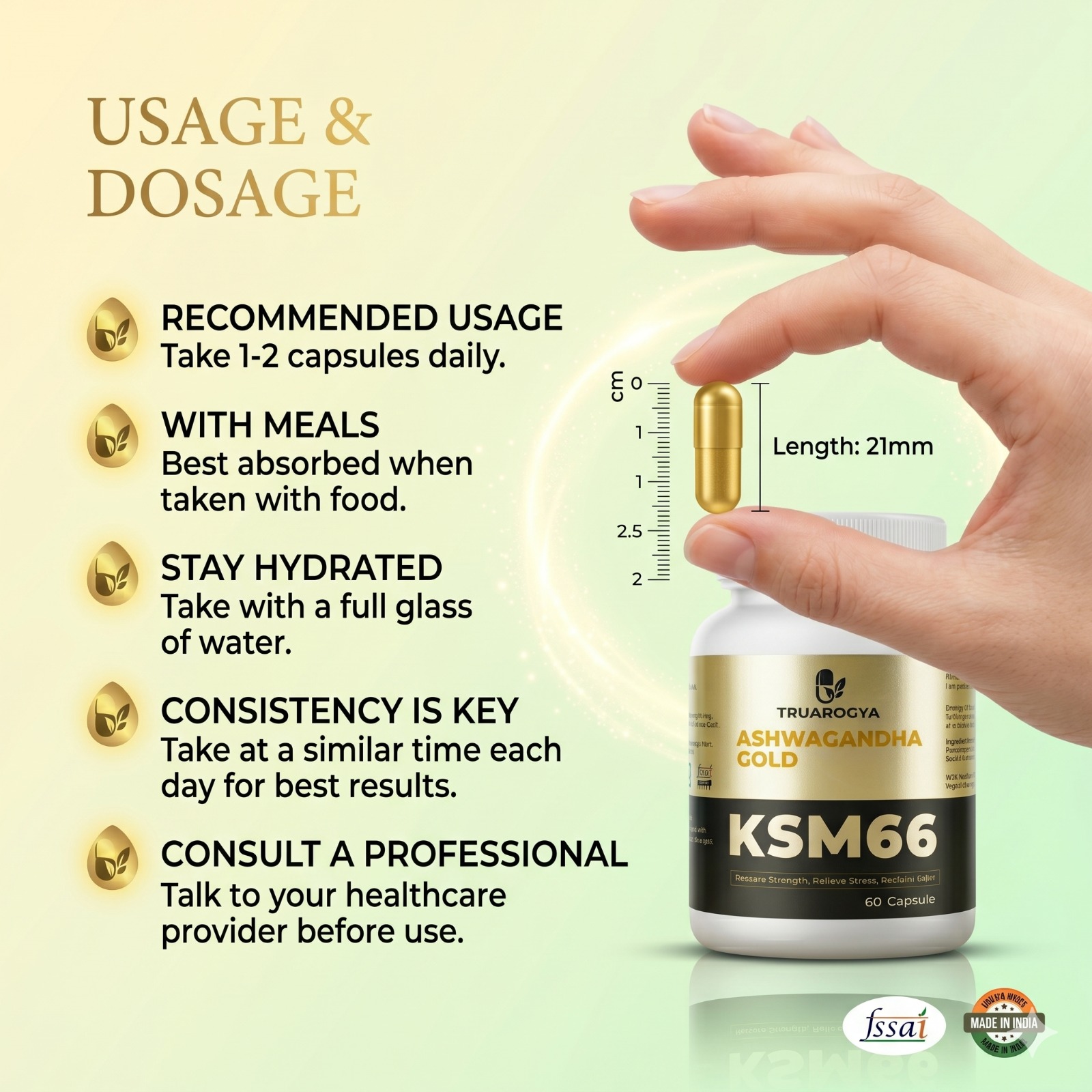 TruArogya KSM-66 Ashwagandha Capsules for Men & Women | Stress Relief, Energy, Strength, Stamina & Immunity Support | 5% Withanolides Ayurvedic Supplement | 60 Capsules - Image 4