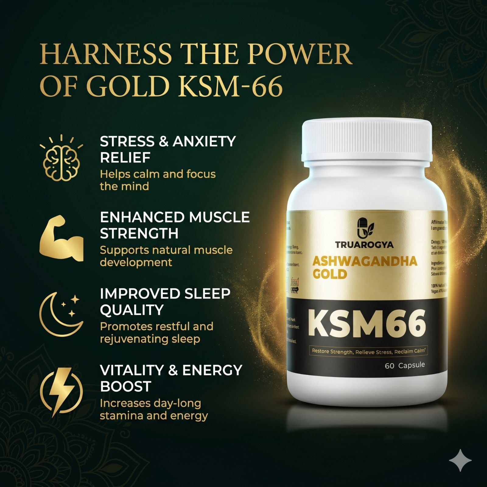 TruArogya KSM-66 Ashwagandha Capsules for Men & Women | Stress Relief, Energy, Strength, Stamina & Immunity Support | 5% Withanolides Ayurvedic Supplement | 60 Capsules - Image 5
