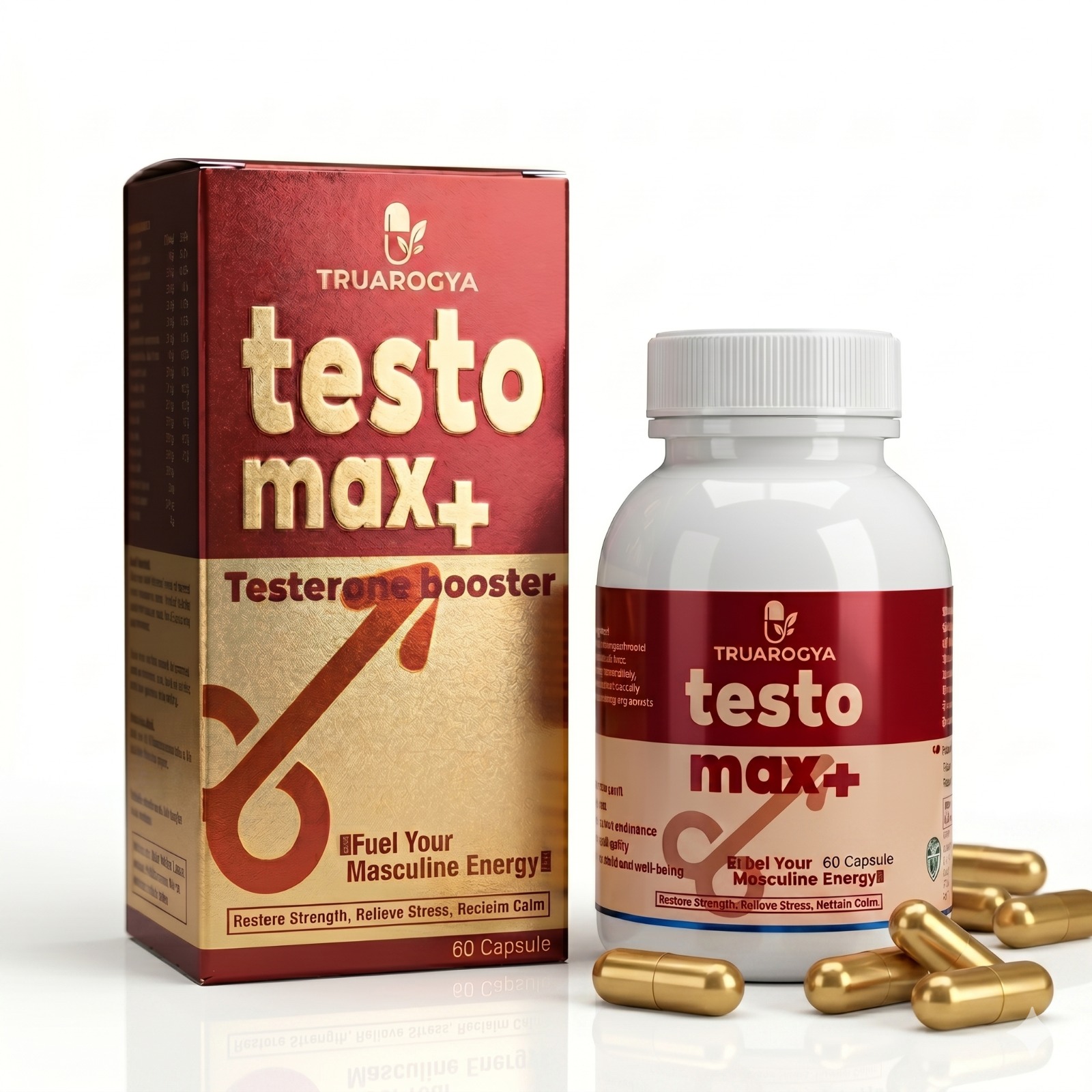 TruArogya Testo Max+ Testosterone Booster for Men | Ashwagandha, Shilajit, Safed Musli & Kaunch Beej | Supports Energy, Strength, Stamina, Performance & Vitality | Ayurvedic Supplement | 60 Capsules